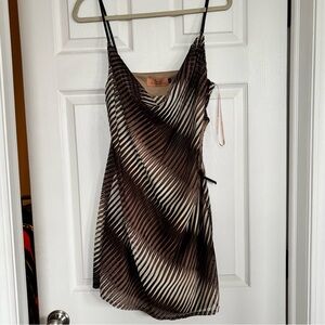 NWT Brown & Cream Diagonal Stripe Cowl-Neck Slip